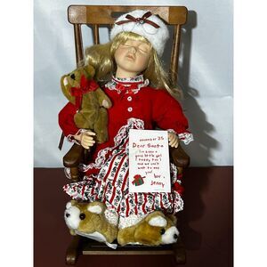 Vtg Telco Animated Wooden Rocking Chair Jenny Waiting for Santa 18" w/ Rare Hat!